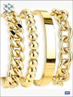 Stackable Gold Bracelet Set Chunky Paperclip Cuban Chain with Extension Chain